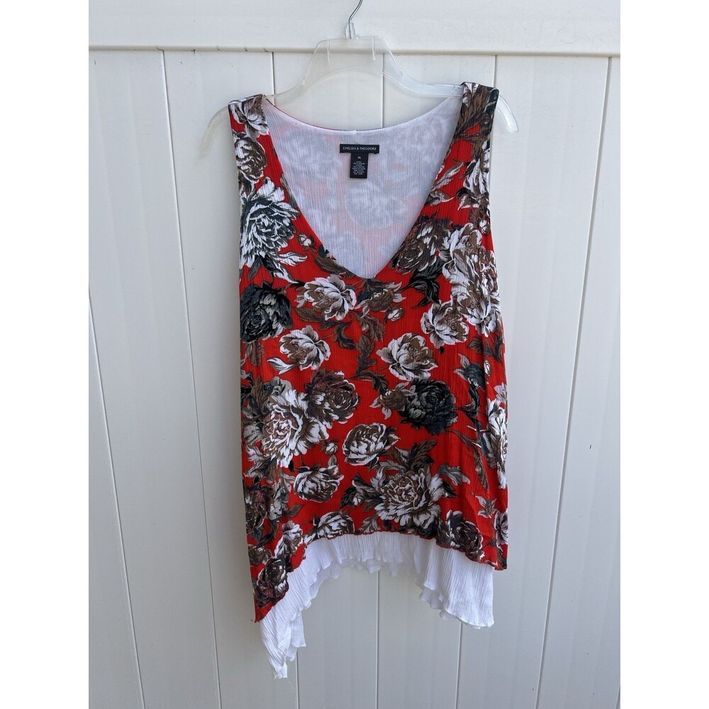 Chelsea & Theodore Women’s Tank Gauzy Red Floral Blouse Sleeveless